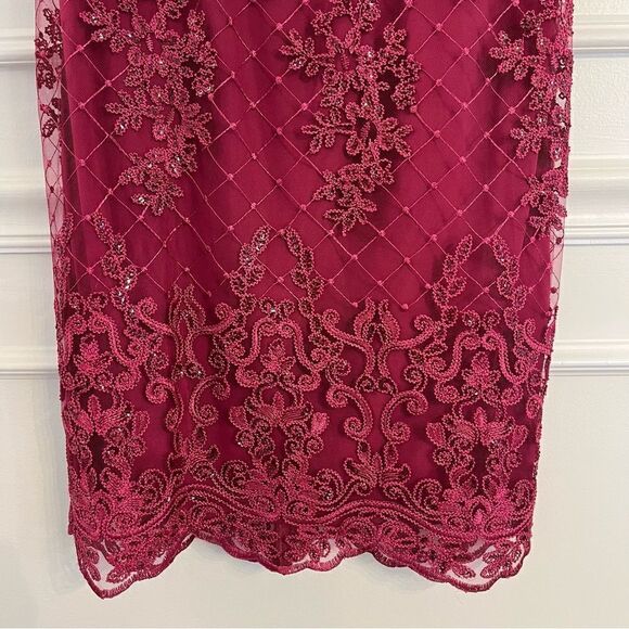 Adrianna Papell Sequin Embroidered Sheath Dress With Sheer Neckline, Pink, 4 NWT - Picture 9 of 14